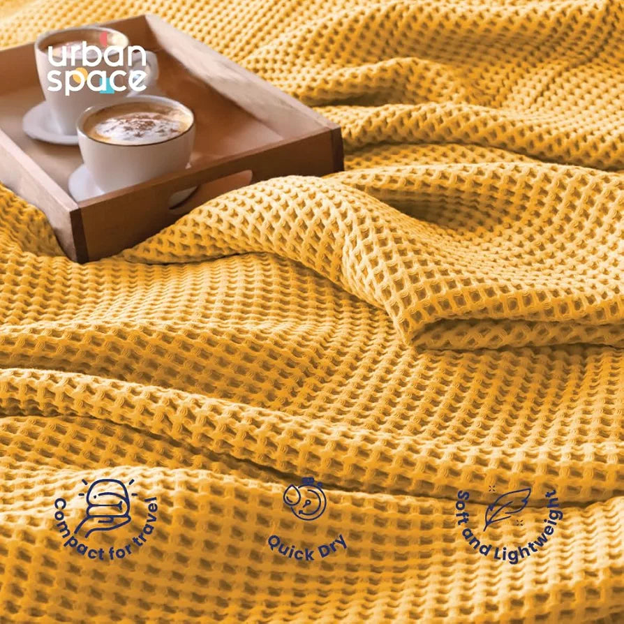 Urban Space 100% Cotton Waffle Throw Blanket, Soft Decorative Throw for Living Room, Sofa, Chair and Couch, Handmade,Reversible and Breathable Throw with Tassels